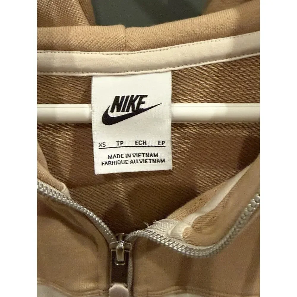 Nike Sportswear Phoenix Fleece Cropped Full Zip Hoodie XS Tan Cream FB7211-104
